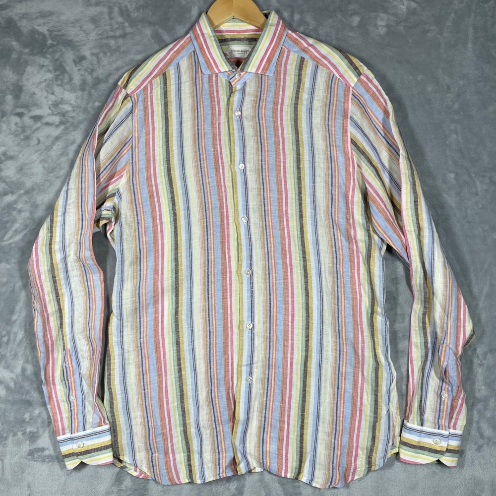 Guglielminotti Milano Mens 100% Linen Multi Color Striped Shirt Made in Italy 44 - Picture 2 of 10